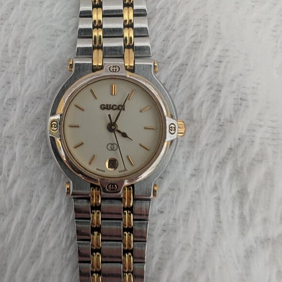 Authentic GUCCI 900L Quartz Two Toned Watch 26.5mm/7in - Picture 1 of 13